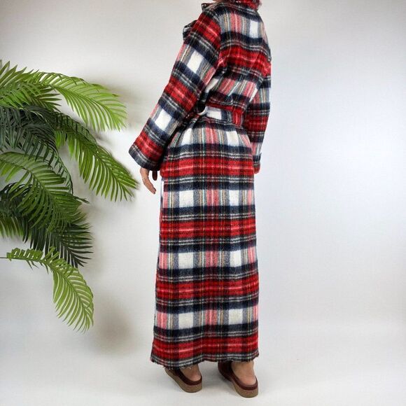 Vintage 70s Sears Red Flannel Cozy Cabincore Full Length Belted House Robe / M/L - Picture 2 of 8
